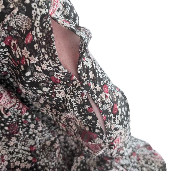 Mikael Aghal Pleated Printed Black Long Sleeve Crepe de Chine Maxi Dress Size 6 - Picture 6 of 10